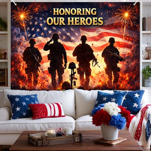 Image of BlissYard Veterans Tribute Backdrop Military Appreciation Decorations Honoring Our Heroes Patriotic Banner 8x6ft Veterans Day Appreciation Decor 4th of July Independence Day Party Decoration