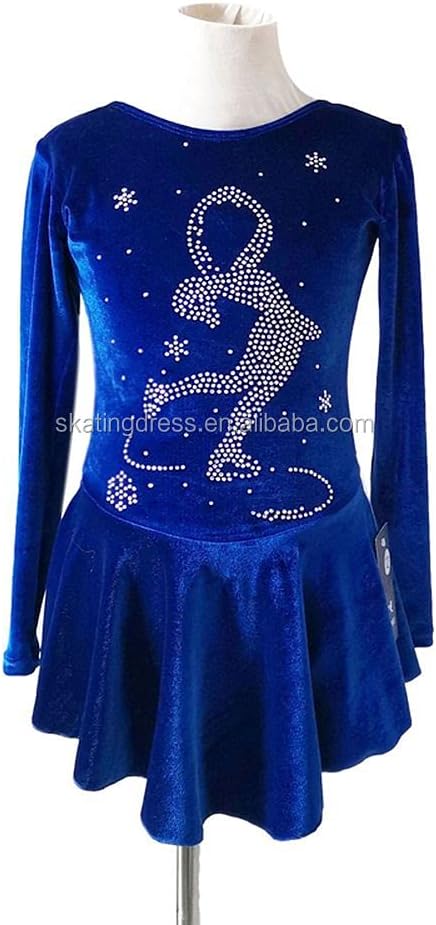 Girls Figure Ice Skating Dress Velvet Ballet Dance Performance Costumes Skirted Leotard