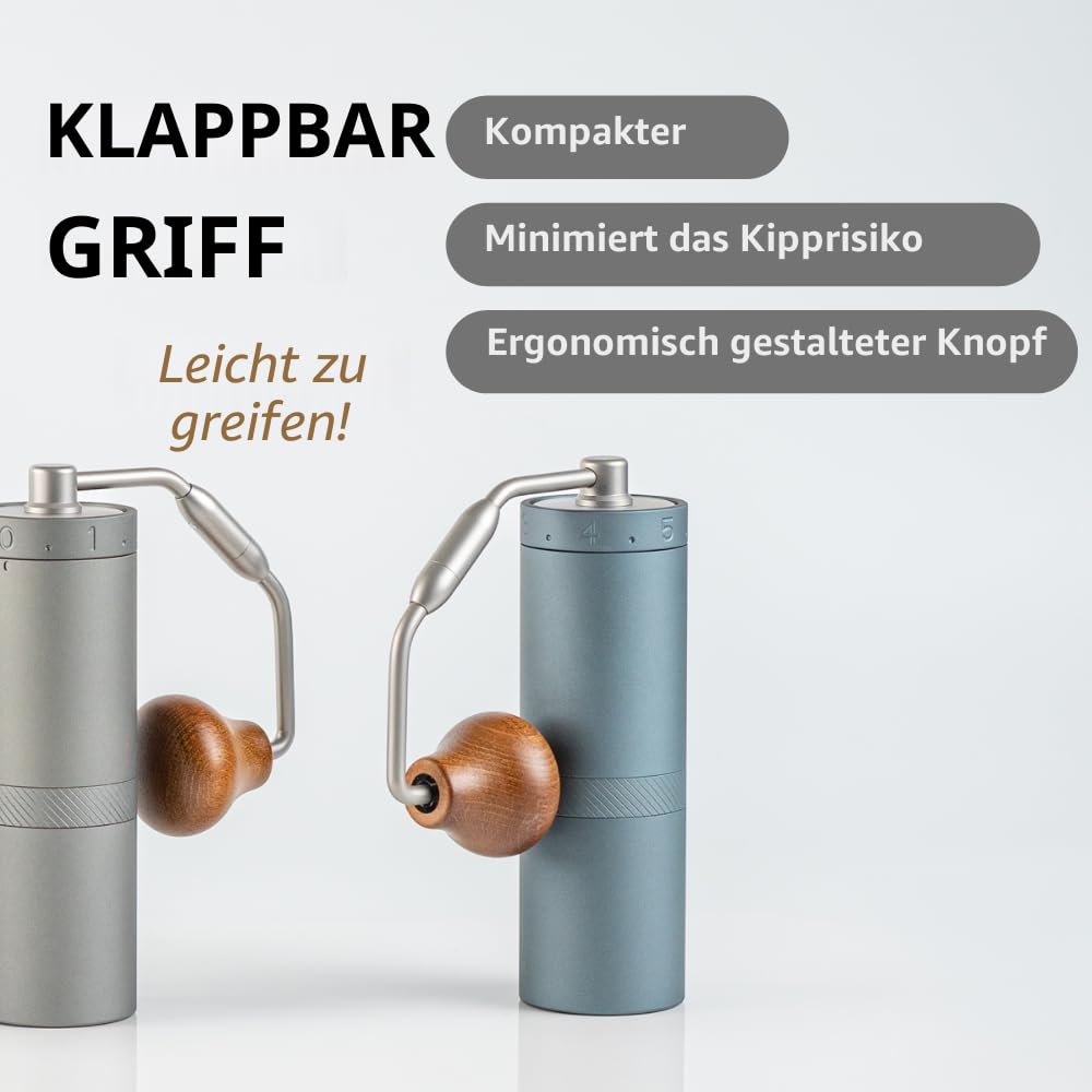 1Zpresso X-Ultra Manuelle Kaffeemühle, schwarz, gut gebaut, stabiler Metallkörper, Montage aus Edelstahl, konischer Grat, numerische Außeneinstellung, Magnetverschluss, schnellere Mahleffizienz