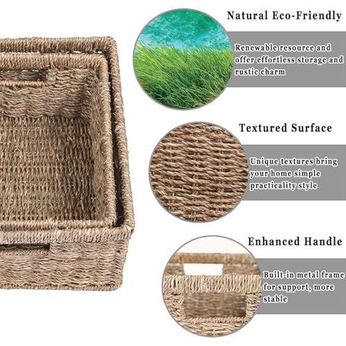 Aluusy Juego de 2 Cestas Almacenaje Tejidas a Mano, Cestas de Almacenamiento Tejido con Junco Marino Natural Cubo 30CM, Cestas de Mimbre con Asas, Organizadora para Baño Estanterías Casa - imagen 5