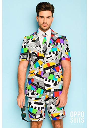 Opposuits Men's Summer Suit - Retro 90's Printed Outfit - Slim Fit - Includes Short Sleeved Blazer - Shorts and Tie3