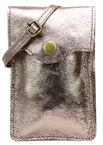SH Leder ADA G3282 Sac à bandoulière pour femme en cuir véritable réglable bandoulière pour téléphone portable jusqu'à 6,8' 12 x 19 cm, bronze, Small