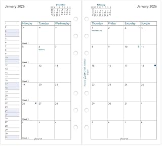Filofax Calendar Diary Refill, Personal/Compact Size, Month-to-View, White Paper, English, 2026 (C68410-26)