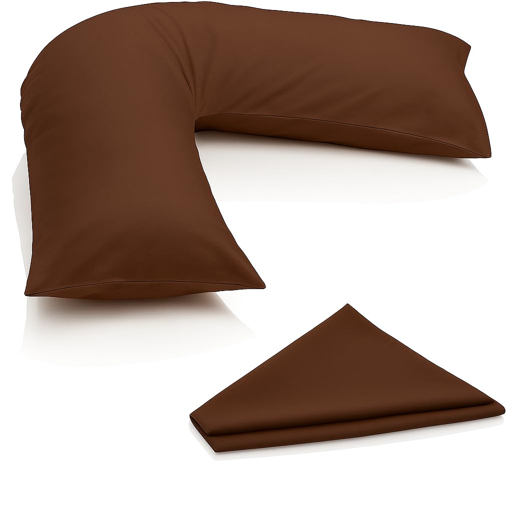 Arlinens Chocolate V Pillow With Pillowcase - Orthopedic V Pillow, For Neck, Back, Pregnancy & Nursing Support Pillow-With Polycotton Pillowcase Standard Size 74 X 34Cm (Chocolate)