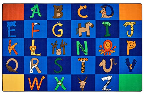 Carpets for Kids 5534 A to Z Animals Literacy Classroom Seating Rug 8ft 4in x 13ft 4in Rectangle Blue