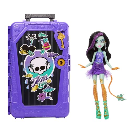 Monster High Coffret Monstrueux Secrets Jinafire Long avec Poupée et Accessoires, Destination : Oasis Glamour avec Mallette et Plus de 19 Surprises comme des Vêtements, JDR52