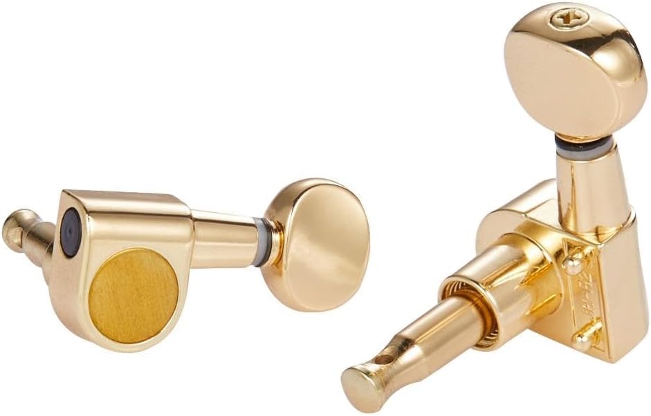 KAISH 6 Inline Guitar 2 Pin Tuners Tuning Keys Pegs Dual Pin Tuning Machine Heads for Squier ST/TL/Ibanez/Yamaha/Import Style Guitars Mini Oval Button Gold