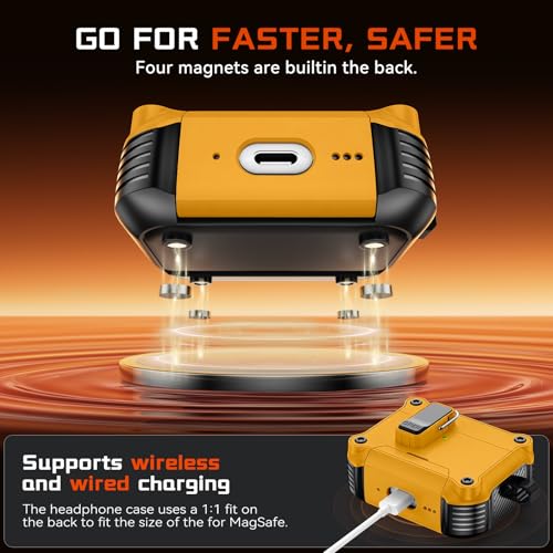 Image of Inesore for AirPods Pro 3 Case with Secure Lock (Yellow) | Phone Stand Design,Compatible with MagSafe,Automatic Snap Switch Secure Cover with Cleaner Kit & Keychain