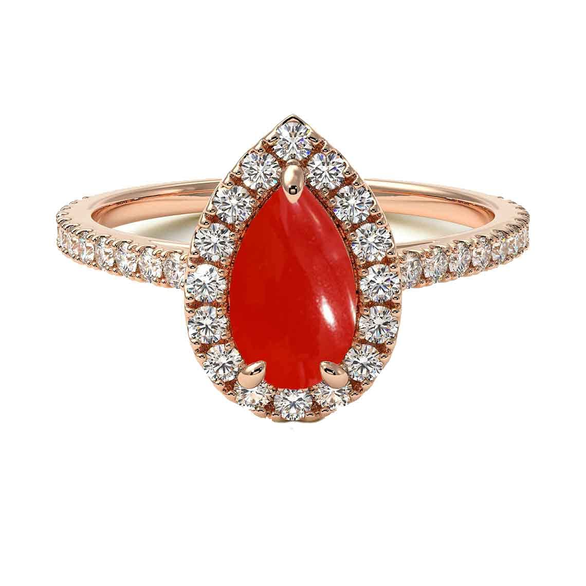Choose Your Gemstone 18K Rose Gold Ring Pear Shape Halo Diamond Design Wedding Engagement Handmade and Fashion Jewelry for Women Girl Available in Size 4,5,6,7,8,9,10,11,12
