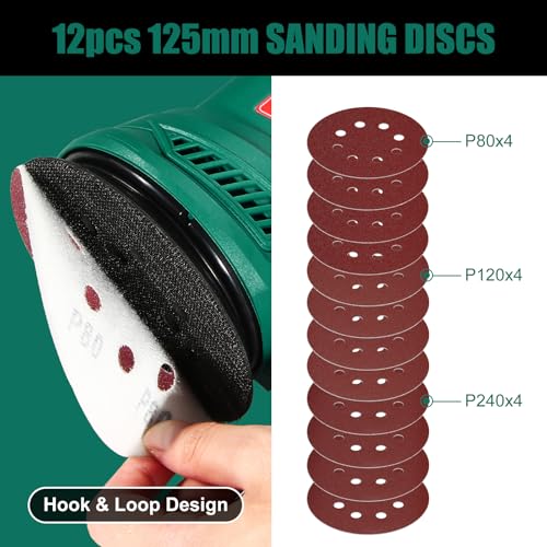 HYCHIKA Orbital Sander, 300W 13000RPM Random Orbital Sander, 6 Variable Speeds, 125mm 12Pcs Sandpapers, Electric Sander with Dust Collection Ideal for Sanding, Polishing Wood, DIY, Home Improvements 5 HYCHIKA Orbital Sander, 300W 13000RPM Random Orbital Sander, 6 Variable Speeds, 125mm 12Pcs Sandpapers, Electric Sander with Dust Collection Ideal for Sanding, Polishing Wood, DIY, Home Improvements - Image 5