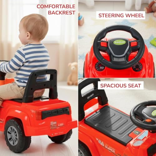 Image of Baybee Rover Baby Ride on Car for Kids | Push Ride on Toys Car with Backrest & Toy Storage Basket | Portable Rideons Jeep with LED Lights & Music | Kids Toy Car to Drive 1-3 Years (Red)