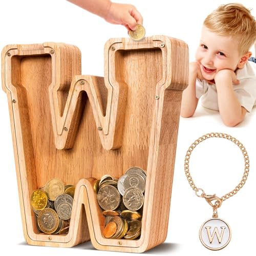 Customized Name Large Wooden Piggy Bank for Kids Boys Girls Alpha...
