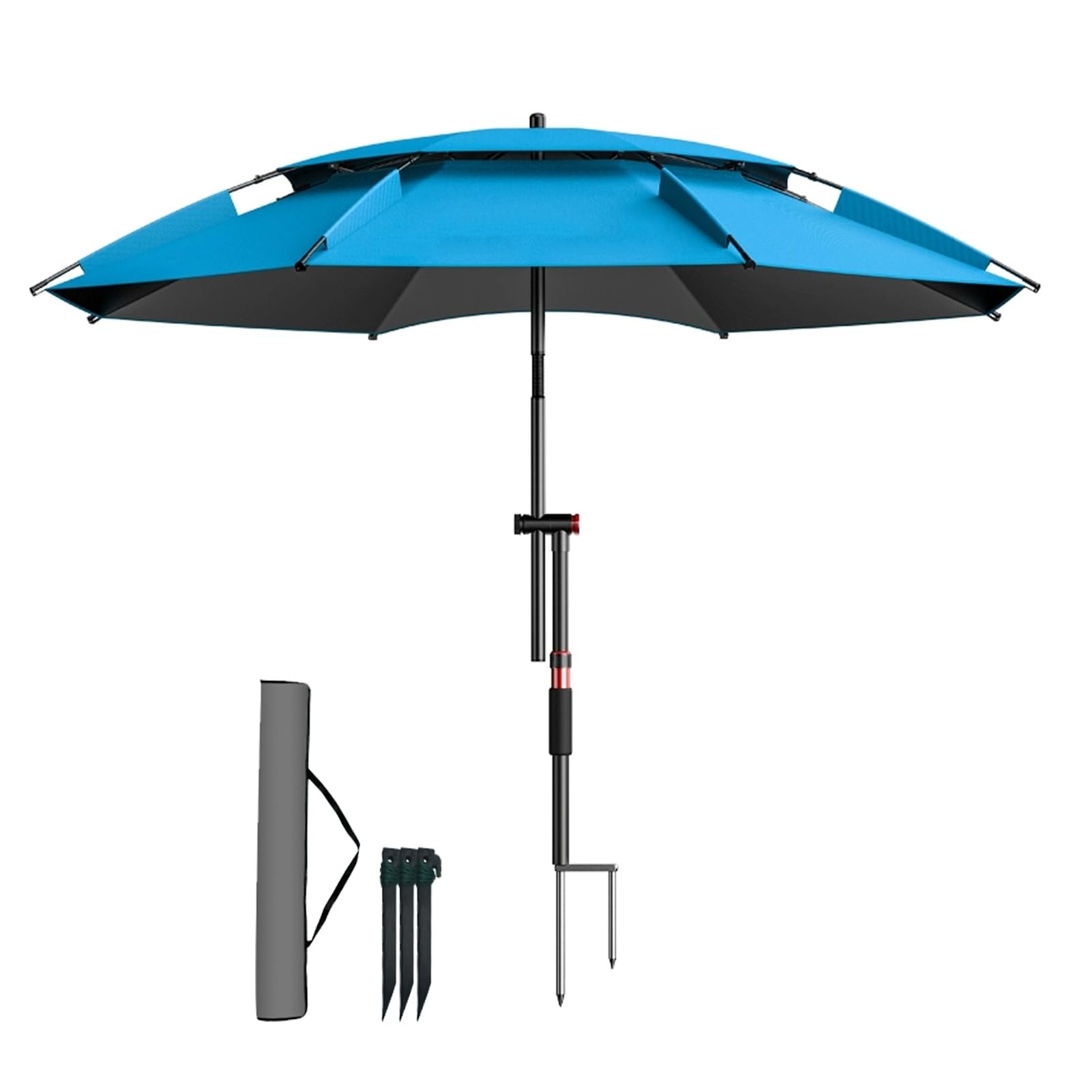 Wiatr Resisitance Beach Parasol z kotwicą piaskową, regulowana wysokość UPF 50+ przenośny parasol przeciwsłoneczny, uchylny parasol ogrodowy(200cm/6.6ft)