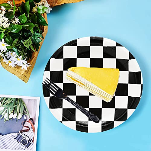 40 Pcs Race Car Birthday Party Supplies Black And White Checkered Party Supplies 7"Checkered Paper Plate,Black White Plate For Kids Car Sports Themed Racing Birthday Party Decorations (Black White) #TOP2