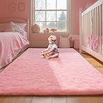 Pink Rug for Girls Bedroom, 5x7 Fluffy Area Rugs for Kids Playroom, Furry Carpet for Nursery Room, Shaggy Rug for Teen Living Room, Thick Fuzzy Plush Rug for Dorm, Cute Room Decor for Baby