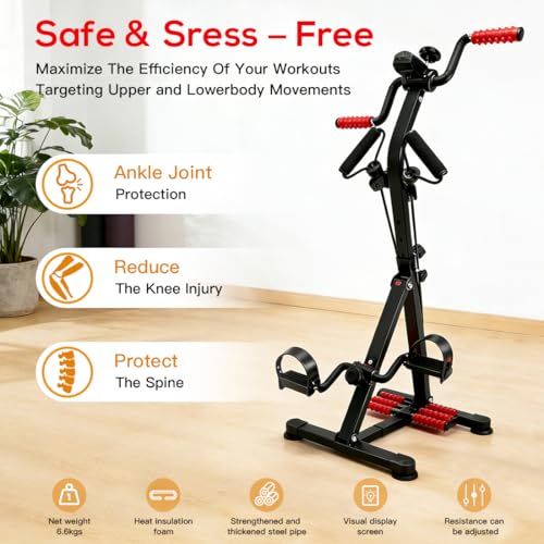 Image of 3-in-1 Pedal Exerciser with Resistance Bands, Under Desk Bike for Seniors Arm & Leg Workout, Adjustable Tension Floor Cycle with Massage Rollers, Seated Mobility Equipment