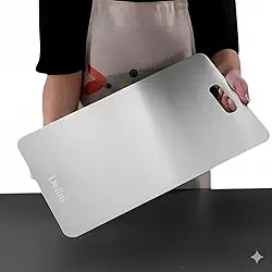 Tábua de Corte de aço Inox Delini 34x23cm – Antibacteriana, Resistente, Ideal para Carne, Legumes e Cozinha Profissional – 1 Peça Durável e Elegante