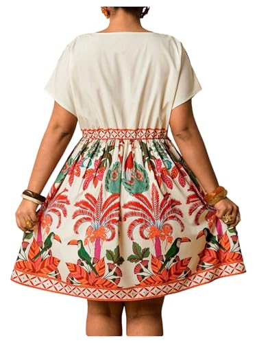 Image of Floerns Women's Plus Size Summer Vacation Wrap V Neck Short Sleeve Ruffle Hem A Line Hawaiian Short Dress