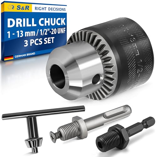 S&R Zahnkranzbohrfutter 1 5-13 mm 1/2-20UNF hochwertiges Vollmetall Bohrfutter mit SDS-plus Adapter Zubehör für Bohrhämmer Schlagbohrmaschinen Bohrmaschinen Zahnkranz Futter Bohren Spannen