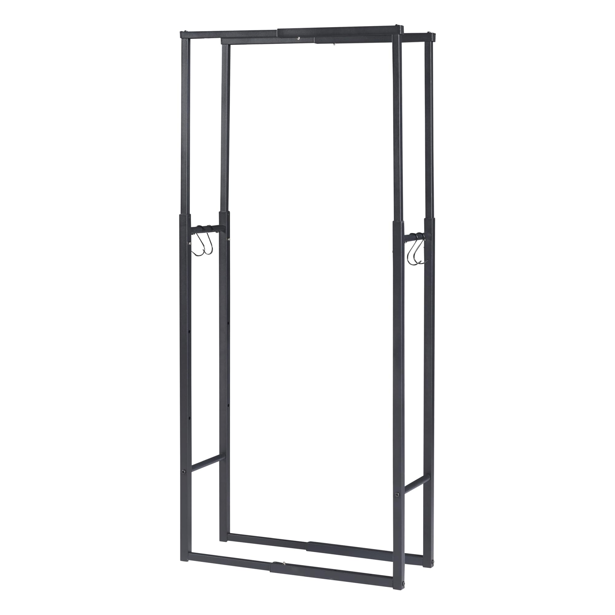 [en.casa] Kaminholzregal Kasan Verstellbarer Feuerholzständer Holzlager aus Stahl Brennholzregal Holzunterstand mit Haken für Werkzeuge Außen & Innen Schwarz H100-150xB60-100xT25cm