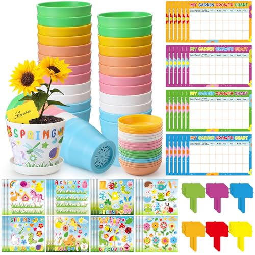 Capoda 48 Sets Garden Flower Pots Crafts Kit DIY Spring