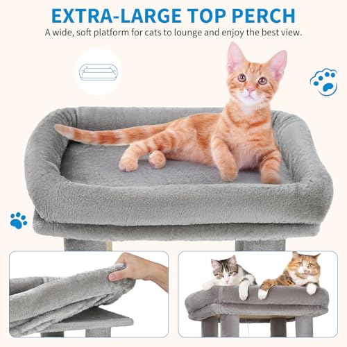 Garvee 61" Multi-Level Cat Tree for Indoor Cats, Heavy-Duty Tower for Large Adult & Maine Coon Cats with Extra-Large Perch, 2 Spacious Condos, Natural Sisal Scratch Posts & Play Toys – Light Grey by Garvee - Image 2