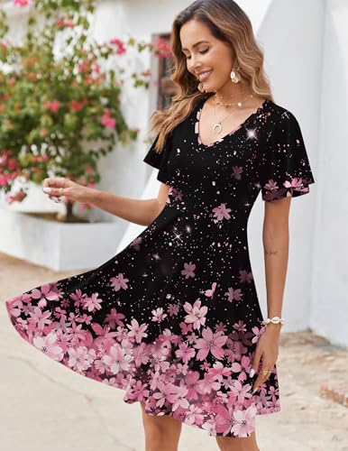 Zeagoo Womens Summer Dress Casual Swing Floral Ruffle Short Sleeve Sundresses Beach Mini A-line Shift Dress 2025 with Pockets2