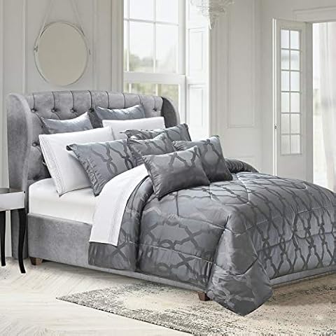 Aspire Homeware Quilted Bedspreads King Size 240x260 cm + 2 Pillow Covers Bedroom Decor Jacquard Coverlets Hypoallergenic Quilted Bed Throw (Nina Dark Grey) Cover