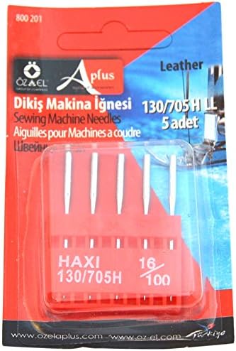 Ozelaplus Universal Sewing Machine Pack of 5 Needles-Size 16/100-For Leather, Silver, 16/100