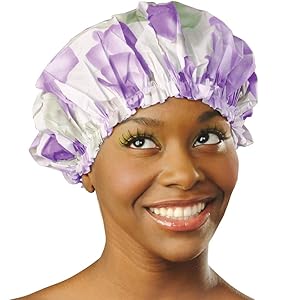 Shower Cap for Women Donna Shower Caps for Women Reusable Waterproof Travel Accessories for Women Spa Patten FLORAL PURPLE Large