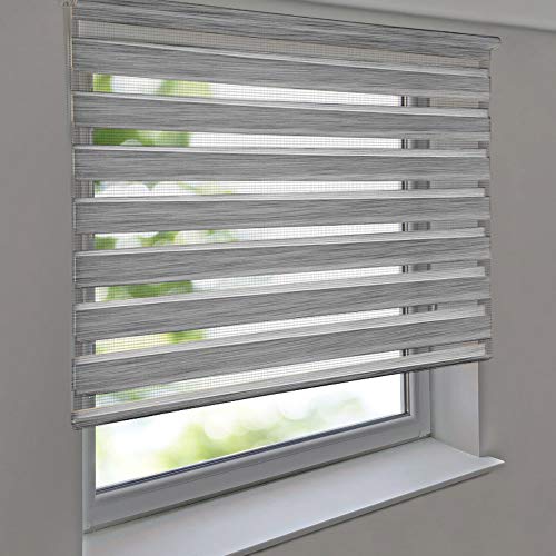 Doppelrollo Premium 20 x 140 cm Leinen-Struktur grau - Duorollo Vario Seitenzug zum Anschrauben freihängend für Wandmontage und Deckenmontage - inkl. Metallträger