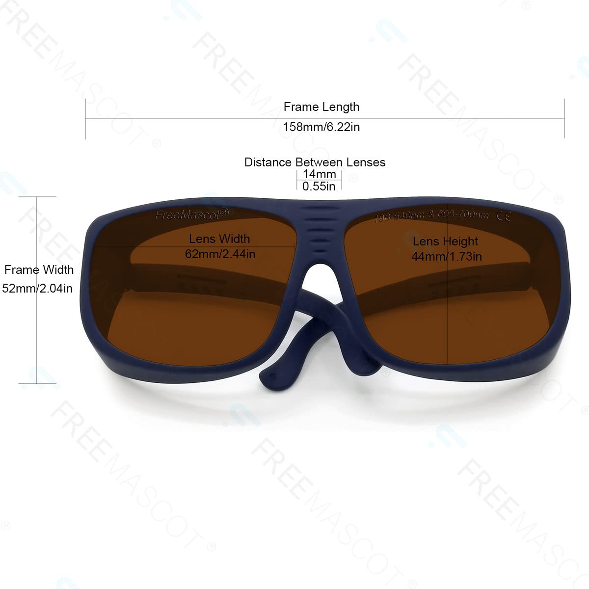 FREEMASCOT Lunettes de sécurité professionnelles OD 4+ 190 nm-540 nm/600 nm-760 nm pour lumière laser violet/bleu/vert et rouge (cadre style 5)