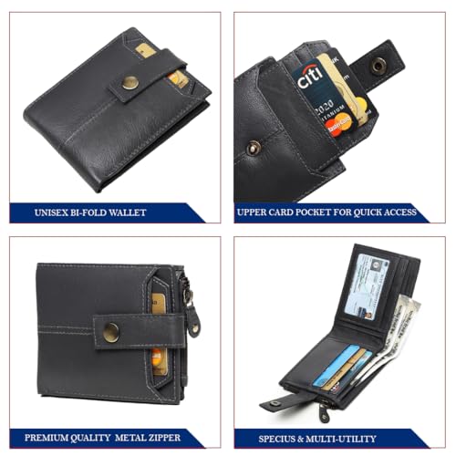 Image of Crafted RFID Safe Leather Wallet for Men /Women, Bifold Trendy, Full Grain with Card Holder and Zipper Coin Pocket