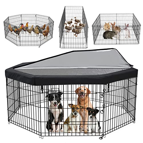 Dmsky Dog Pen, Dog Playpen 8 Panels 24 Inch, With Double-Layer Removable Top Cover ，Dog Fence Exercise Pen With Doors.pet Puppy Playpen For Rv,Camping,Yard（ With Cover,8 Panels ） #TOP16