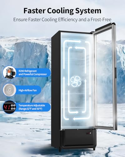 Image of Commercial Refrigerator with Glass Door, 9.89 Cu.Ft Display Beverage Fridge with LED Light, 4 Removable Shelves and Swivel Wheels, for Convenience Store, Restaurant, Office, Bar, ETL DOE NSF Certified
