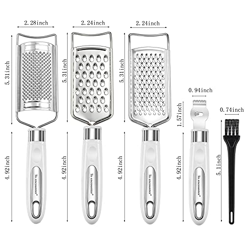 To Encounter Cheese Grater, Zester Grater, Stainless Steel Grater For Ginger, Garlic, Nutmeg, Chocolate, Vegetables, Lemon, Dishwasher Safe, Set Of 5 (White) #TOP6