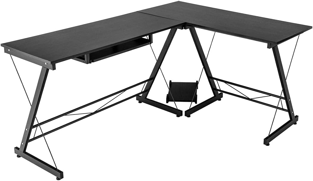 L Shaped Office Desk 161 x 120 x 73 cm Computer Corner Desk Office Gaming Desk Large Wooden PC Work Desk with Pull-out Keyboard Shelf Panel CPU Storage Holder