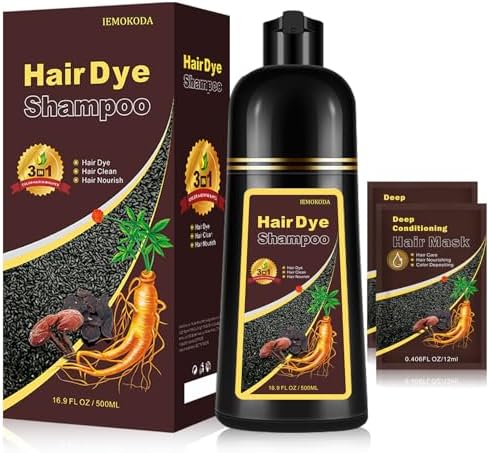 Instant Natural Brown Hair Color Shampoo - 3 in 1 for Gray Hair, 100% Coverage in 10-15 mins, Long Lasting, 16.9 Fl Oz