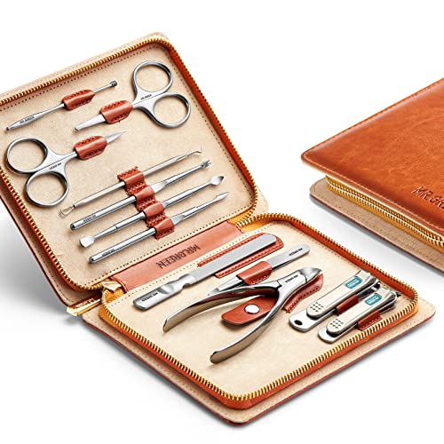 MR.GREEN Manicure Set 12 In 1 Full Function Nail Clippers Personal Care Tool Kits Stainless Steel Pedicure Sets With Leather Case Idea Gift (12Pcs set)