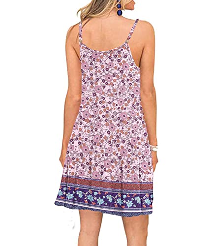 Image of Women's Summer Spaghetti Strap Casual Swing Tank Beach Cover Up Dress with Pockets