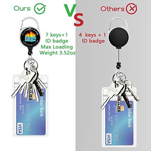 Dumpster Fire Lanyards For Id Badges And Keys, Funny Badge Reel Retractable Heavy Duty With 360° Swivel Carabiner Clip, I'm Fine Id Badge Holder With Breakaway Lanyard, Teacher Nurse Office Gifts #TOP4