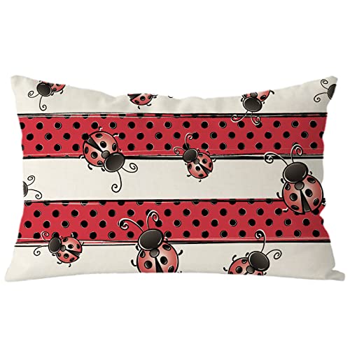 Gagec Spring Pillow Covers 20X12 Inch Ladybug Red And White Stripes Throw Pillowcase Seasonal Summer Home Sofa Bedroom Living Room Holiday Decor Cushion Case Farmhouse Decorations #TOP8