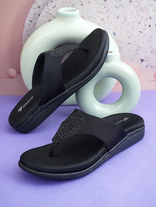 Image of HEALTH FIT EXTRA SOFT Women's Comfortable Memory Foam Doctor Slippers /Flip-Flops|Fashionable Casual & Stylish|Lightweight & Breathable|Outdoor Synthetic Casual Chappals Sandals Ladies & Girls HF21