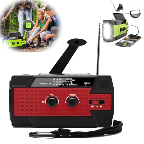 Trailblazer 緊急ソーラー電源ラジオ 2.0 Am/Fm/NOAA ラジオ ポータブルバッテリー駆動 SOSアラーム LED/USB 携帯電話充電器 ハンドクランク充電ラジオ 屋内/屋外の緊急事態用 (レッド)