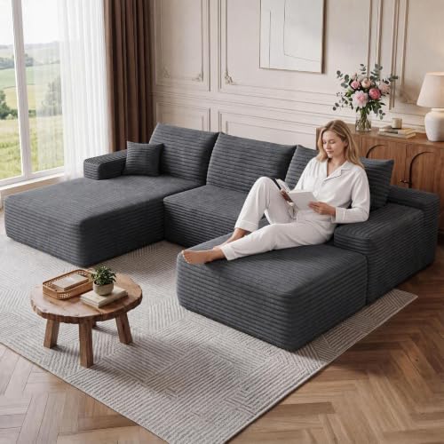 Image of Boneless Cloud Sectional Couch Modular Sofa with Ottoman for Living Room