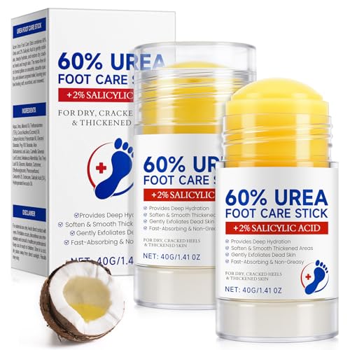 2PCS Urea Cream Stick 60% plus 2% Salicylic Acid, Urea Foot Cream for Dry Cracked Heels, Foot Lotion...