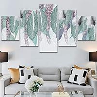 SIGNWIN 5 Panel Canvas Wall Art Modern Art Decorative Elements Fun Illustrations Leaves Multicolor Patterns for Home Decorations Ready to Hang - 60