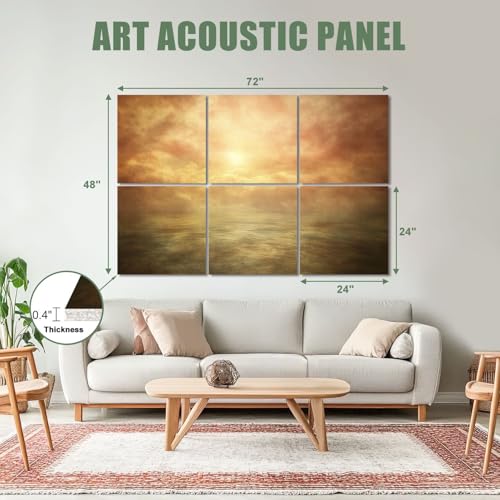 6 paneles acústicos de arte absorbentes de sonido paisaje atardecer lago panorámico abstracto cielo dramático dorado difuso para decoración de paredes autoadhesivos para estudios de grabación y oficina 72"x48" miniatura 2