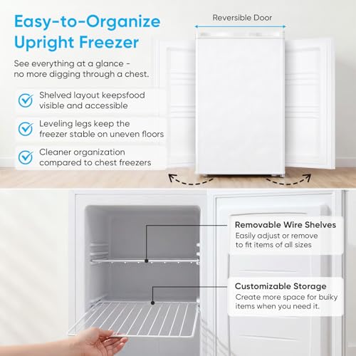 Image of TABU 3.0 Cu Ft Upright Freezer, Mini Freezer with 7 Adjustable Temp, White | Freestanding, Energy Saving, Space Saving, Low Noise, Compact Freezer with Removable Shelves