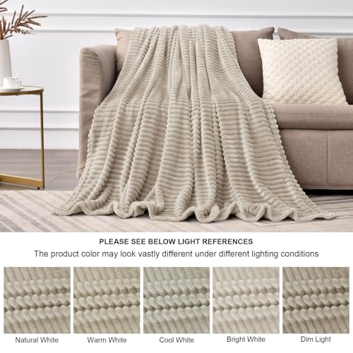 Image of BEDELITE Fleece Blanket Full Size - 3D Ribbed Jacquard Soft and Warm Decorative Fuzzy Blankets - Cozy, Fluffy, Plush Lightweight Throw Blankets for Couch, Bed, Sofa(Linen, 84x90 inches)